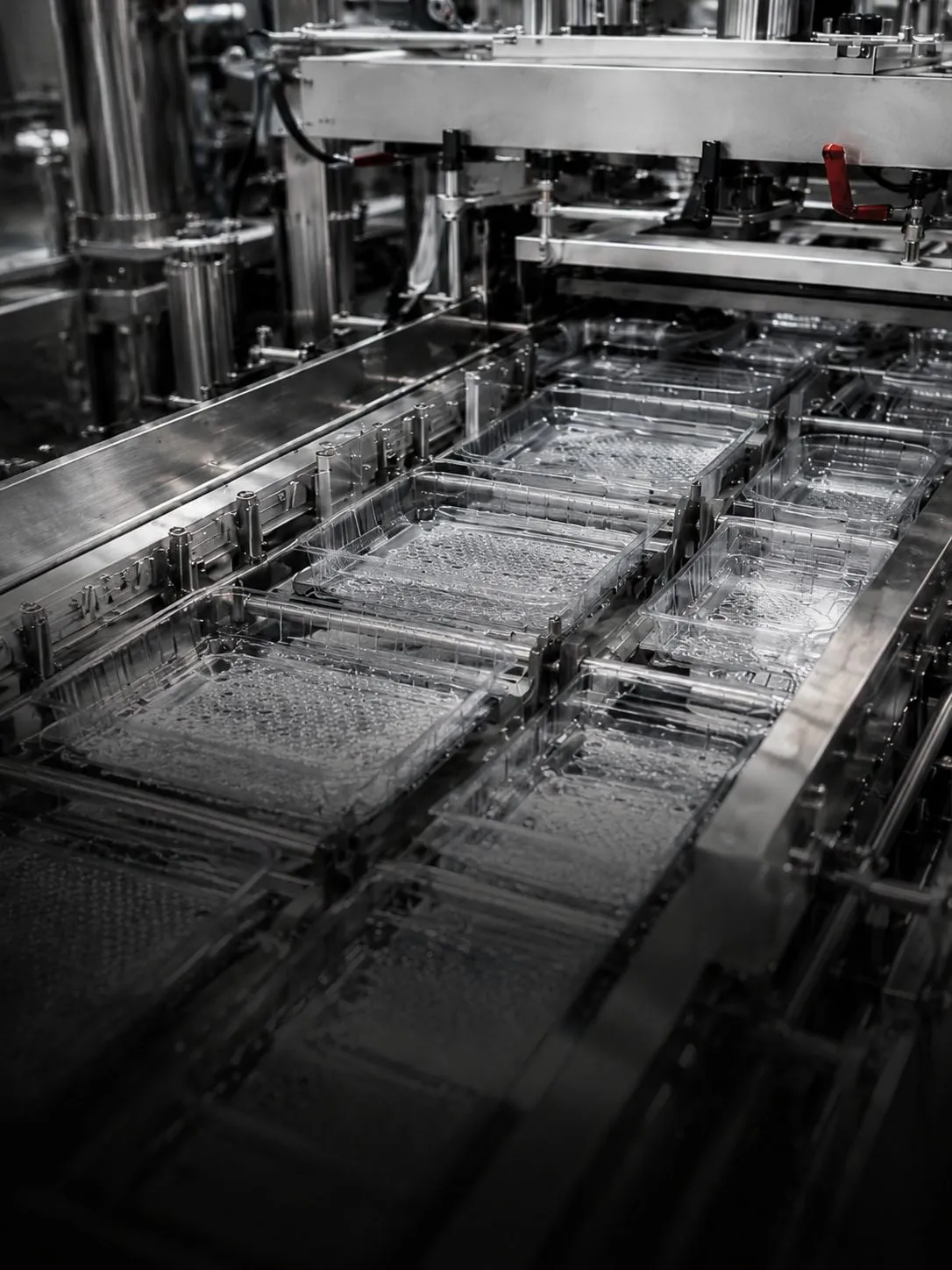 Infinity trays running through denesting and sealing equipment