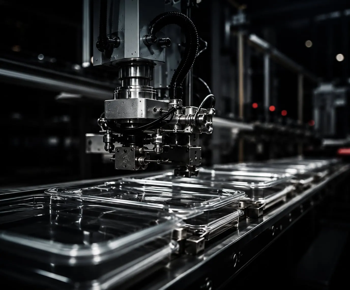 Robotic arm over Lucid tray line