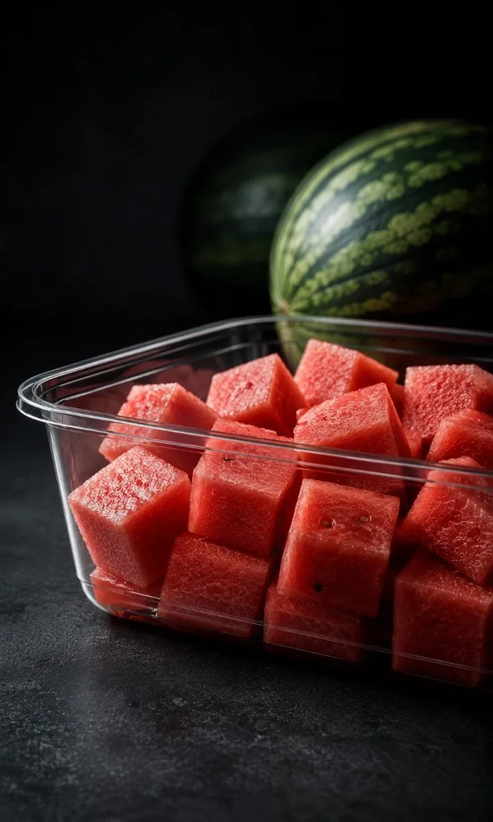 Watermelon cubes in a clear Infinity tray