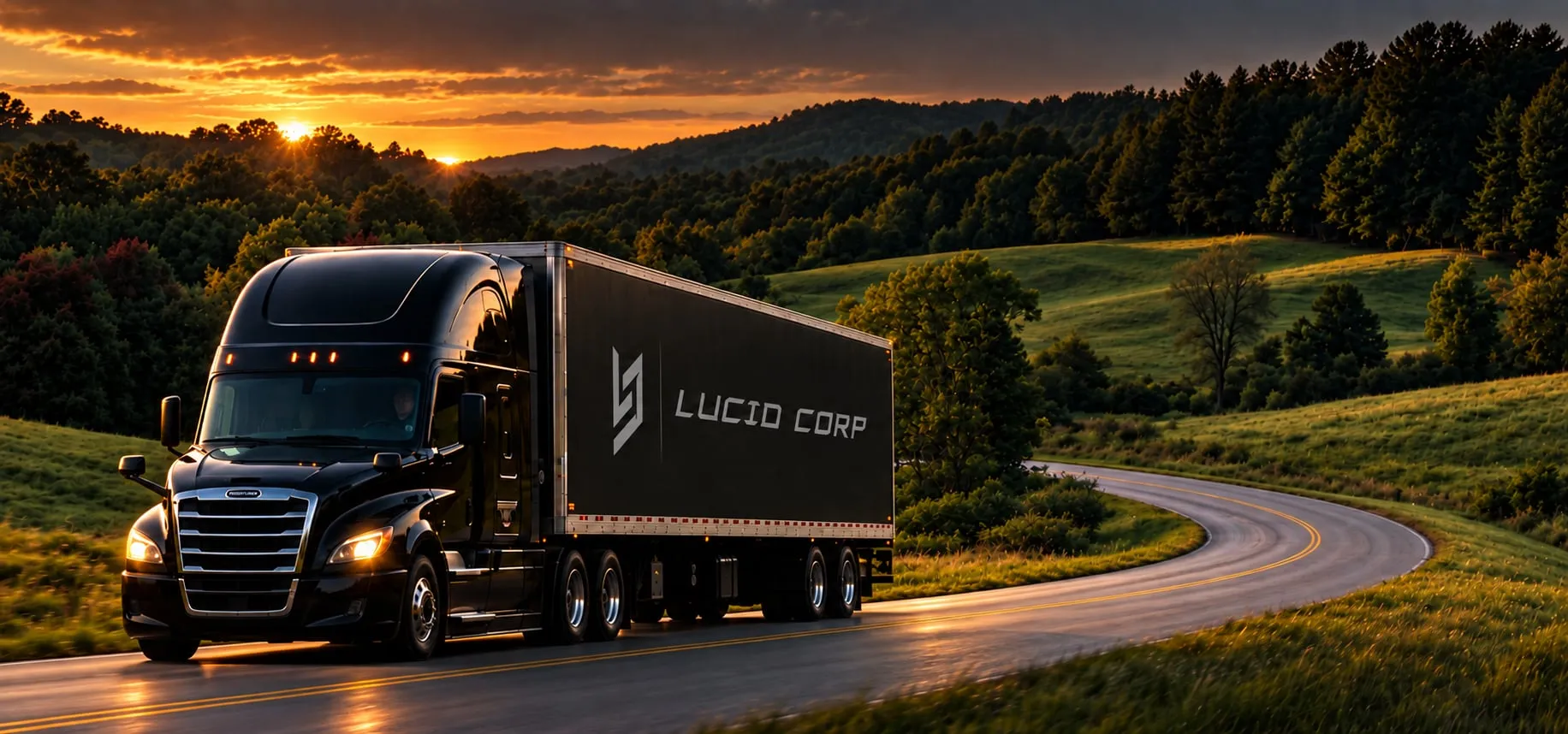 Lucid truck at dusk — cinematic wide